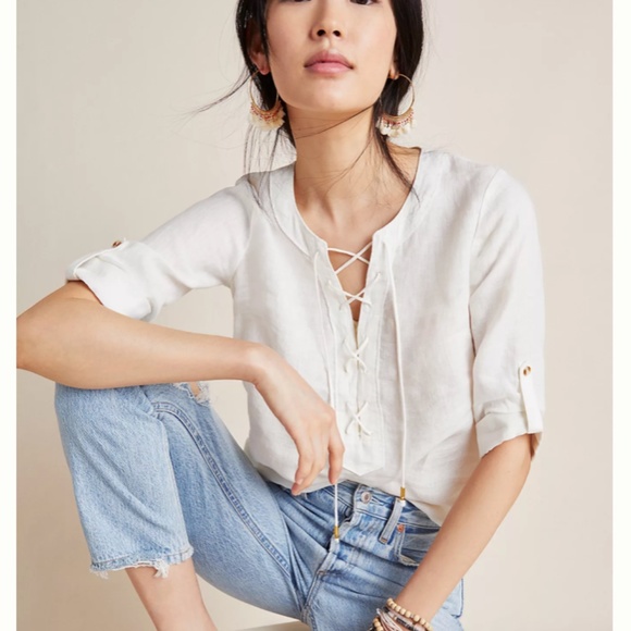 Maeve Marva Lace-Up Linen Blouse - Picture 1 of 8